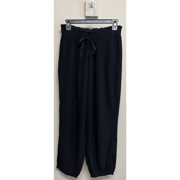 AYR Pleaded Barrel Leg Jogger Pants Size S Black Side Slits Drawcord - Picture 11 of 12